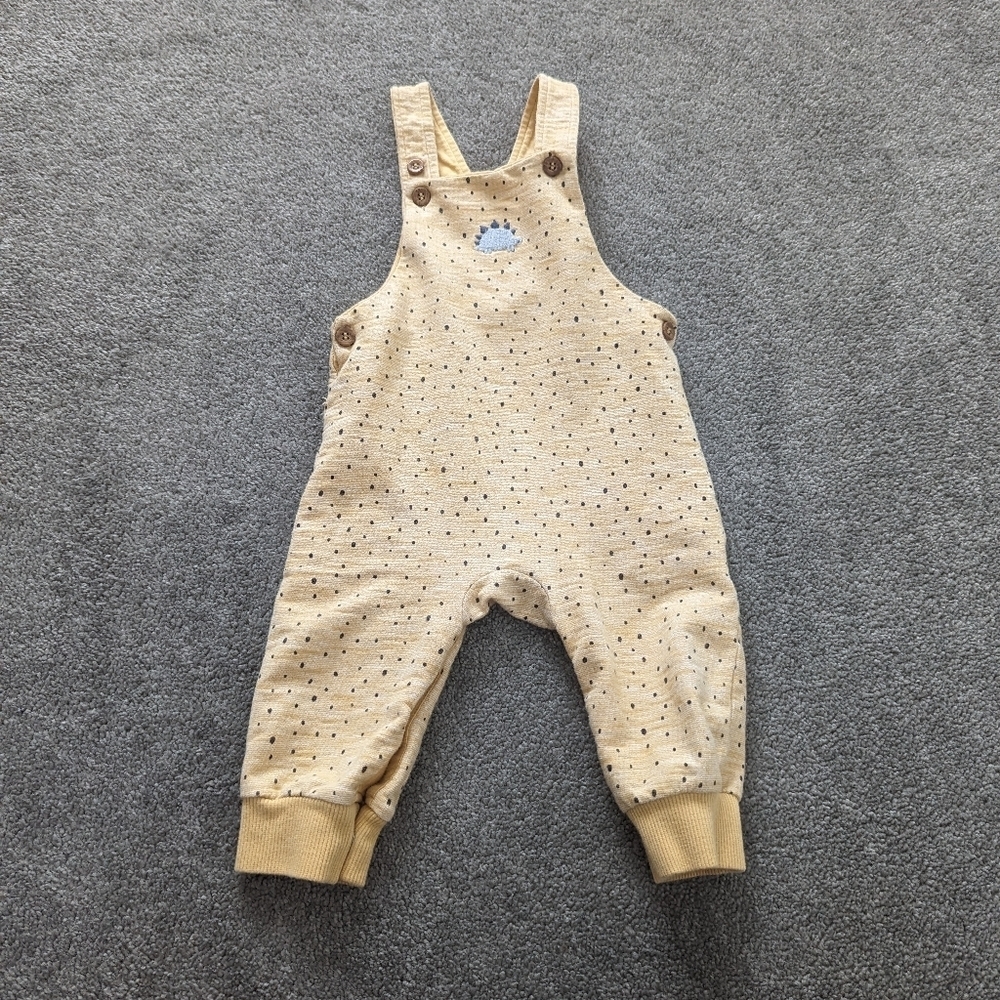 Baby's Romper Size 6-9 Months Yellow Black Polka Dot Dinosaur Embroidered Unisex